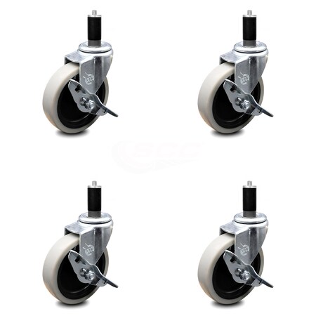 Service Caster 4 Inch Thermoplastic Wheel 1-1/4 Inch Expanding Stem Caster with Brakes, 4PK SCC-EX05S410-TPRS-SLB-114-4